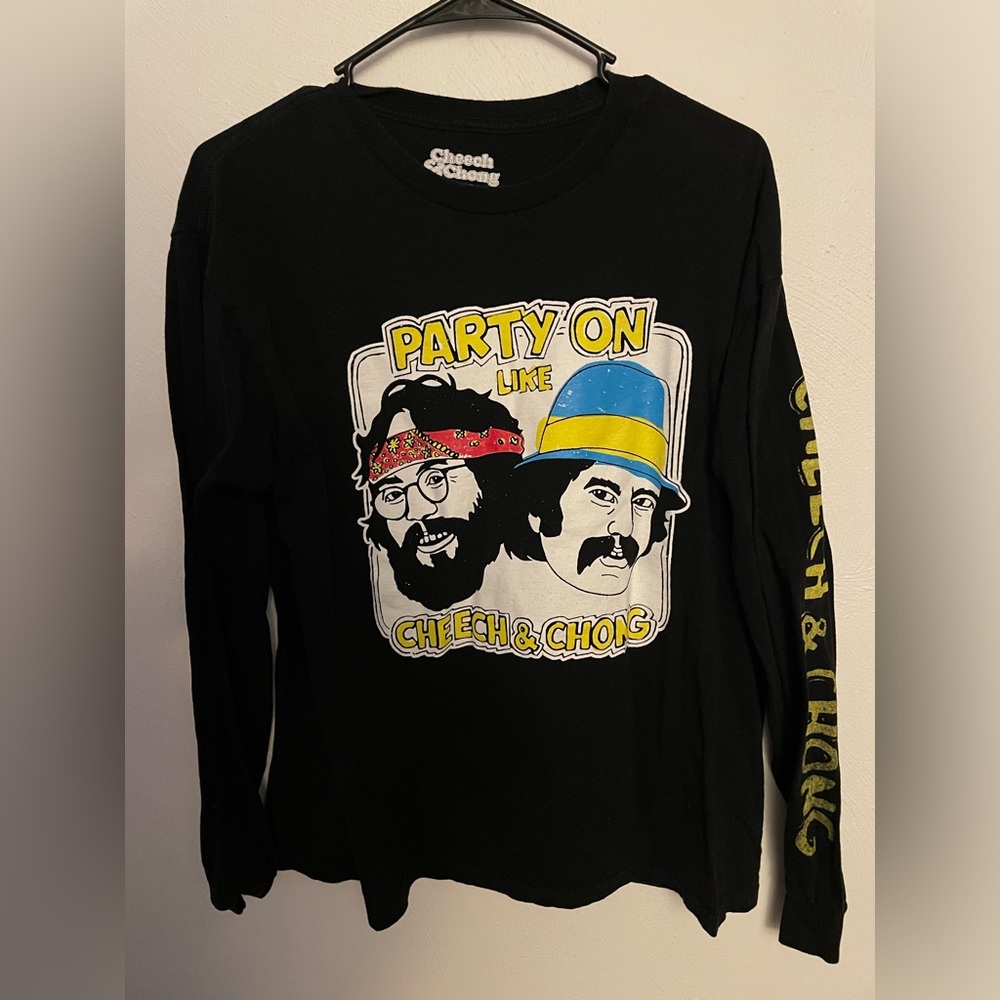 Cheech and Chong Long Sleeve T Shirt Graphic Tee Stoner Weed Black Cotton